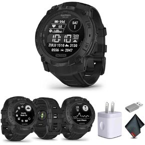غريزة Garmin 3 45 مم ، شاشة مشحونة بالطاقة الشمسية ، ساعة GPS الذكية في الهواء الطلق الوعرة ، عمر بطارية غير محدودة ، مصباح يدوي مدمج ، أسود (010-02934-00) حزمة الساعات الذكية التكتيكية للرجال والنساء in Kuwait