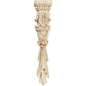 1Pc Long Wood Carved Appliques Onlays, Unpainted Decorative Wooden Flower Mouldings Trim for Window Door Frame Cabinet Mantel Fireplace Wall Mirror Home Furniture Decor, 29.5x5.9x1.8cm in Kuwait