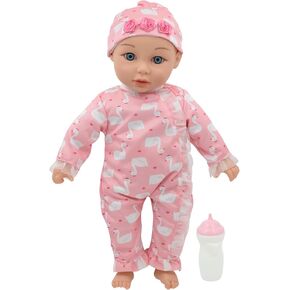 New Adventures Little Darlings: 14" Kiss N Tickles Baby Doll - Pink, White, Swan - Soft Body, Sounds, Light Up Cheek, Accessories, Toddler Kid Age 2+ in Saudi Arabia