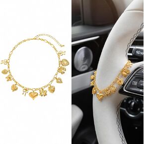 1PCS Steering Wheel Charm for Women – Heart Bow Car Mirror Hanging Accessory, Trendy Auto Decor & Fashionable Wrist Pendant, Compatible with Most Vehicles in Kuwait