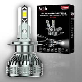 H7 LED Fog Replacement Bulbs, 6500K Cool White, 130W 30000LM Ultra Bright, No Adapter Required, 1:1 Mini Size, Turbo Fan Cooling, IP68 Waterproof, Plug & Play, Pack of 2 in Kuwait