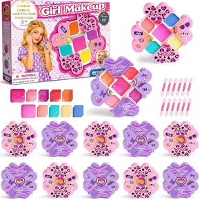 Cleboen Kids Makeup Kit for Girls, 12Pcs Washable Toy Cosmetics Set with Eyeshadow Lip Gloss Brushes, Water-Based Play Makeup for Ages 3+, Birthday Party Dress Up Gift Sleepover Party Favors Toy in Saudi Arabia