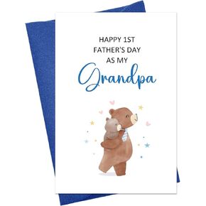JUESMOS Lovely Bear Happy First Father’s Day for Grandpa Funny Grandpa Fathers Day Card from Baby Boy Girl Grandson Granddaughter Happy 1st Father’s Day as My Grandpa Card with Envelope in Kuwait