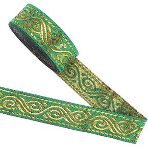 GORGECRAFT 7 Yards Metallic Gold Jacquard Ribbon Trim 3/4 Inch Wide Ethnic Vintage Boho Double Sided Embroidered Woven Trim Fringe Flat Fabric for Bag Hat Clothing Garments Sewing Crafts Dark Green in Kuwait