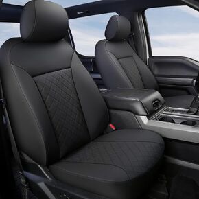 GIANT PANDA Front Car Seat Covers Custom Fit Ford F150 F250 F350 F450 Super Crew/Crew Cab Pickup Trucks, Front Seats Fabric Protectors (Black) 2-Pack, Faux Leather + Stretch Fabric in Saudi Arabia