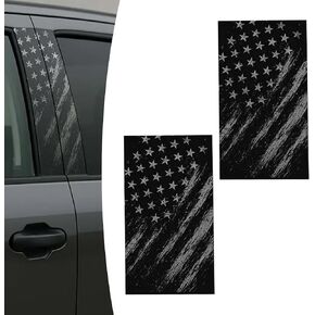 2PCS Car B Pillar Stickers, Waterproof Scratch-resistant Vehicle Pillar Protective Sticker, Aged American Flag Patriotic Decal, for Car Door, Laptops, Wall (Black) in Saudi Arabia