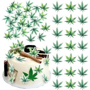 Rsstarxi 60 Pack Green Marijuana Leaves Edible Cupcake Toppers Rice Paper Pot Leaf Weed Leaves Cupcake Picks for Marijuana Have a Dope Birthday Anniversary Party Cake Decorations Supplies in Kuwait