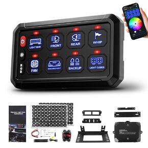 SUPAREE 8 عصابة بلوتوث RGB لوحة التبديل، تبديل لحظة فلاش ستروب وظيفة الذاكرة لوحة التبديل المساعدة، مقاوم للماء نظام التحكم في الدائرة التتابع صندوق عالمي لشاحنة ATV SUV UTV قارب in Kuwait