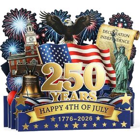 D4DREAM 250th Anniversary Pop Up Card, Liberty Bell & Eagle 3D Patriotic 4th of July Cards, Gold Foil 250 Years Independence Day Gift for History Lovers Patriots in Kuwait