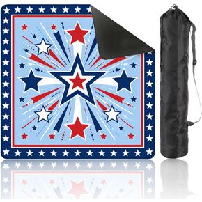 Mahjong Mat with Bag, 31.5 x 31.5 Inch Non Slip American Flags Blue Ribbon Patriotic Red Blue Frame Design , Gaming Pad for Mahjong, Poker, Dominoes, Card and Board Tile Games in Saudi Arabia