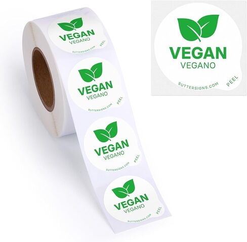 Vegan Food Labels 1000 pcs | 1" Dot Bold Sticker Labels for Party Buffet, Delis, Sandwich Shops, Food Containers in Kuwait