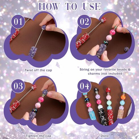 60 Pcs Full Rhinestone Beadable Pens Bulk Set, 20 Diamond Pens with Refills & Bags Glitter Beaded Pen Kit for DIY Pen Cute Journalling Bling Ballpoint Craft Making in Kuwait