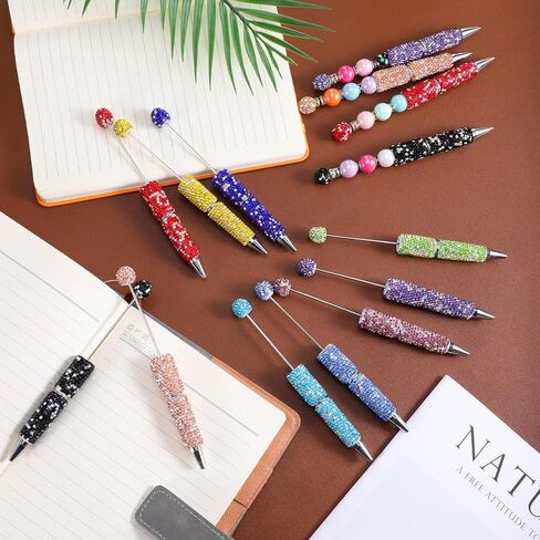 60 Pcs Full Rhinestone Beadable Pens Bulk Set, 20 Diamond Pens with Refills & Bags Glitter Beaded Pen Kit for DIY Pen Cute Journalling Bling Ballpoint Craft Making in Kuwait