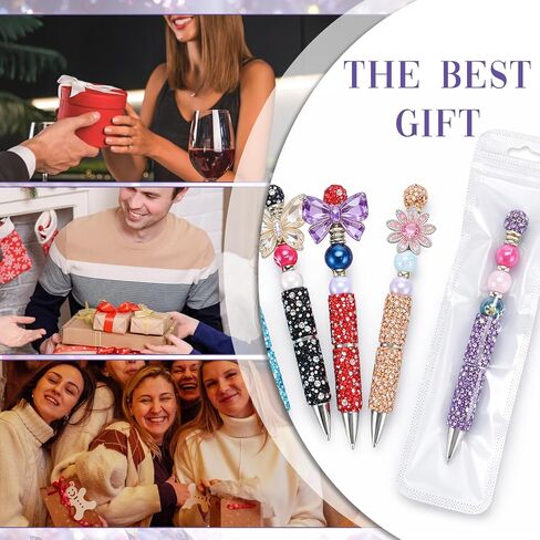 60 Pcs Full Rhinestone Beadable Pens Bulk Set, 20 Diamond Pens with Refills & Bags Glitter Beaded Pen Kit for DIY Pen Cute Journalling Bling Ballpoint Craft Making in Kuwait