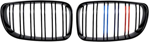 Front Kidney Grille Replacement for BMW E81 E87 E82 E88 120i 128i 130i 135i Selected (Glossy Black M-Color Double Line) in Kuwait