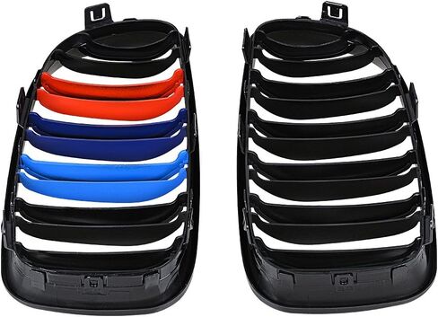 Front Kidney Grille Replacement for BMW E81 E87 E82 E88 120i 128i 130i 135i Selected (Glossy Black M-Color Double Line) in Kuwait