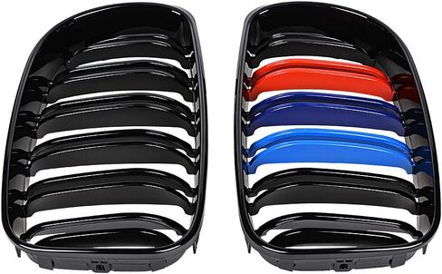 Front Kidney Grille Replacement for BMW E81 E87 E82 E88 120i 128i 130i 135i Selected (Glossy Black M-Color Double Line) in Kuwait
