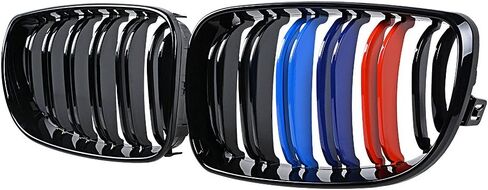 Front Kidney Grille Replacement for BMW E81 E87 E82 E88 120i 128i 130i 135i Selected (Glossy Black M-Color Double Line) in Kuwait