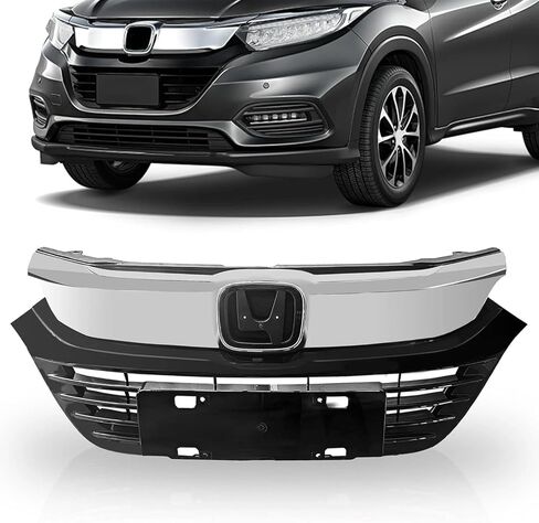 شبكة المصد الأمامي متوافقة مع 2019-2022 Honda HR-V HRV مع شعار الكروم غطاء المحرك العلوي للشواية ABS أسود فضي بديل لـ HO1200240 HO1200240CAPA 19 20 21 22 in Kuwait