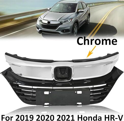 شبكة المصد الأمامي متوافقة مع 2019-2022 Honda HR-V HRV مع شعار الكروم غطاء المحرك العلوي للشواية ABS أسود فضي بديل لـ HO1200240 HO1200240CAPA 19 20 21 22 in Kuwait