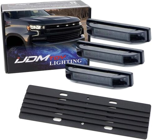 iJDMTOY 3pc Super Bright Amber Full LED Center Grille Running/Position Lights w/Mounting Brackets, Compatible With 2019/2020-up Chevrolet Silverado 1500 2500HD 3500HD (Amber Lens) in Kuwait