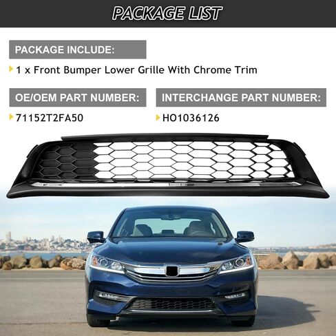 Front Bumper Lower Mesh Grille Fit For 2016 2017 Honda Accord W/Chrome Trim Replacement for HO1036126 71152T2FA50 in Saudi Arabia