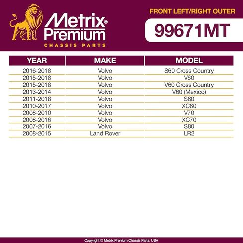 أجزاء الهيكل الفاخرة من Metrix - طقم نهاية قضيب الربط الخارجي الأمامي الأيسر والأيمن يناسب 16-18 فولفو S60 كروس كانتري، 15-18 V60، 15-18 V60 كروس كانتري، 11-18 S60، 10-17 XC60، 08-10 V70، ES800879، ES800870 in Kuwait