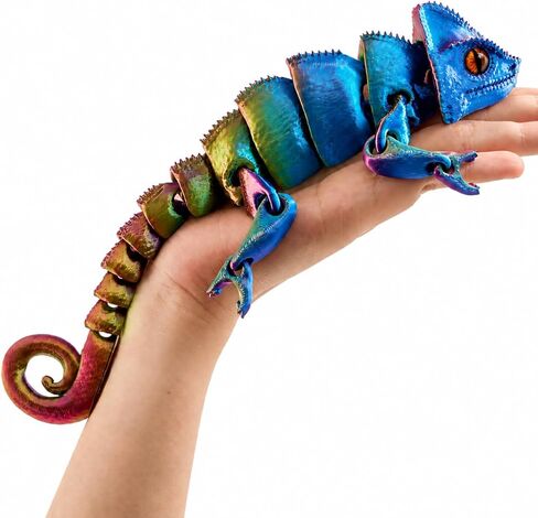 3D Printed Articulated Chameleon Lizard Toy, Blue Green Fusion 9.45'' Fidget Desk Pet, PLA Reptile Figurine for Home Office Decor & Gifts in Saudi Arabia