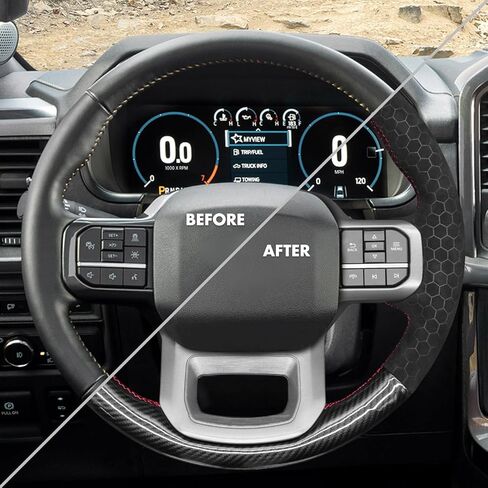 غطاء عجلة القيادة MEWANT لسيارة Ford F-150 F150/ F-150 (Lightning) / F-350 F350 / F-450 F450 / غطاء عجلة القيادة مخيط يدويًا in Saudi Arabia