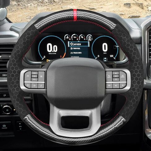 غطاء عجلة القيادة MEWANT لسيارة Ford F-150 F150/ F-150 (Lightning) / F-350 F350 / F-450 F450 / غطاء عجلة القيادة مخيط يدويًا in Saudi Arabia