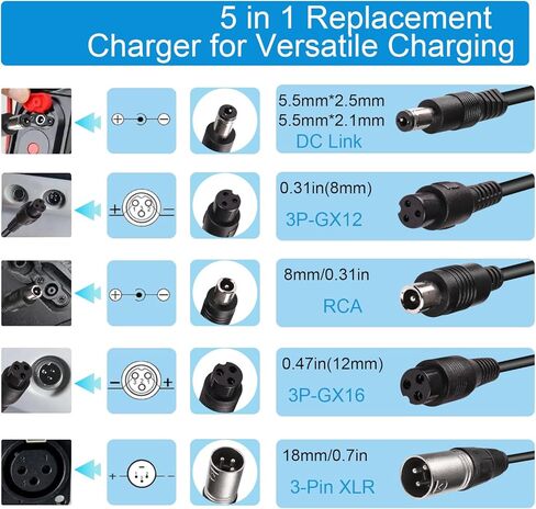 42V 2A Charger with 6 Plugs Universal for 36V Li-ion Battery, Fast Charger Replacement for Razor,Jetson,Voyage,gotrax,ninebot,Bird,Segway and Most 36V 10S Lithium Battery Device in Kuwait
