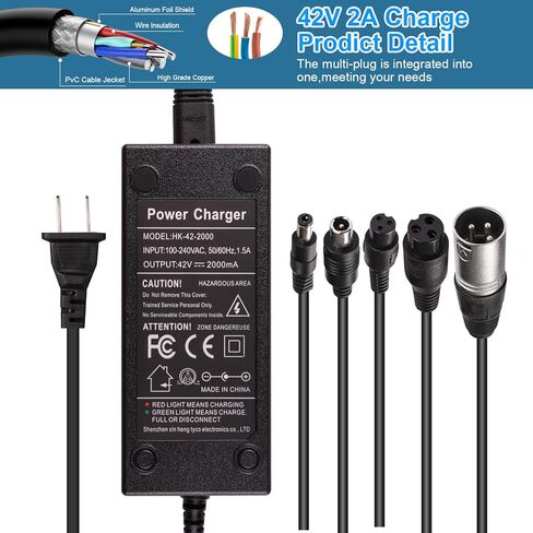 42V 2A Charger with 6 Plugs Universal for 36V Li-ion Battery, Fast Charger Replacement for Razor,Jetson,Voyage,gotrax,ninebot,Bird,Segway and Most 36V 10S Lithium Battery Device in Kuwait