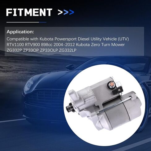 قطعة واحدة من محرك بداية K7571-61811 متوافق مع سيارة Kubota Powersport Diesel UTV (UTV) RTV1100 RTV900 898cc 2004-2012 Kubota Zero Turn Mower ZG332P ZP33OP ZP33OLP ZG332LP in Kuwait