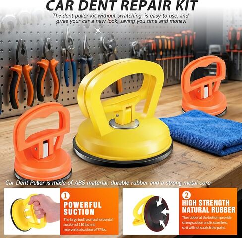 Car Dent Puller, Dent Remover Tool Kit, Dent Removal Kit with Suction Cup and Handle Lifter for Auto Body Small Dent Repair, Glass Lifter, Screen Remover, Object Moving Tool (Yellow+Orange) in Saudi Arabia