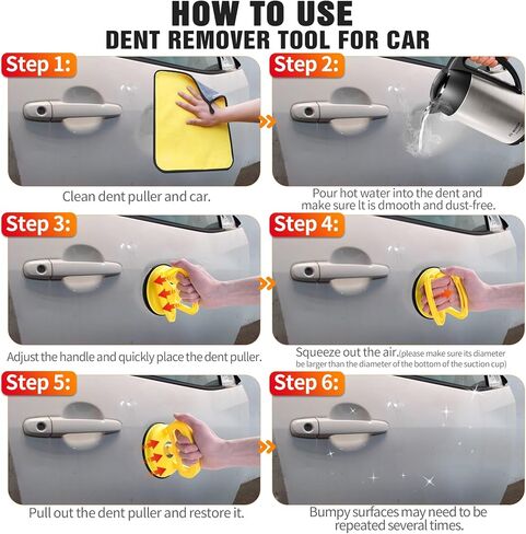 Car Dent Puller, Dent Remover Tool Kit, Dent Removal Kit with Suction Cup and Handle Lifter for Auto Body Small Dent Repair, Glass Lifter, Screen Remover, Object Moving Tool (Yellow+Orange) in Saudi Arabia