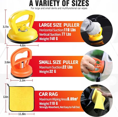 Car Dent Puller, Dent Remover Tool Kit, Dent Removal Kit with Suction Cup and Handle Lifter for Auto Body Small Dent Repair, Glass Lifter, Screen Remover, Object Moving Tool (Yellow+Orange) in Saudi Arabia