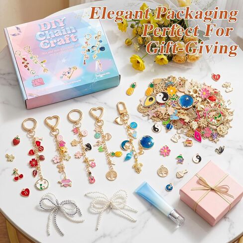 569Pcs Charms Lip Gloss Keychain Making Kit, Bracelet Making Kit, DIY Bag Charm Kit with Key Chain Hooks, Jump Rings, Lobster Clasps, Charms, Chains & Tools, Jewelry Pliers, Jewelry Craft Kit Supplies in Saudi Arabia