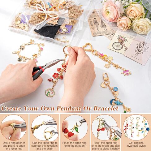 569Pcs Charms Lip Gloss Keychain Making Kit, Bracelet Making Kit, DIY Bag Charm Kit with Key Chain Hooks, Jump Rings, Lobster Clasps, Charms, Chains & Tools, Jewelry Pliers, Jewelry Craft Kit Supplies in Saudi Arabia