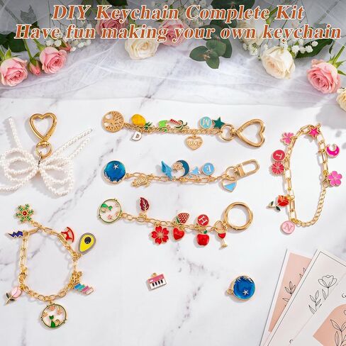 569Pcs Charms Lip Gloss Keychain Making Kit, Bracelet Making Kit, DIY Bag Charm Kit with Key Chain Hooks, Jump Rings, Lobster Clasps, Charms, Chains & Tools, Jewelry Pliers, Jewelry Craft Kit Supplies in Saudi Arabia