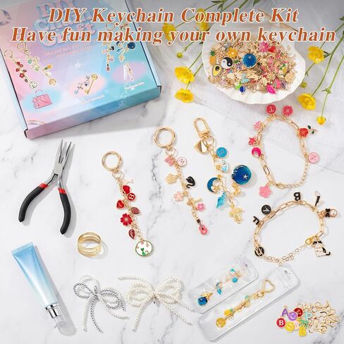 569Pcs Charms Lip Gloss Keychain Making Kit, Bracelet Making Kit, DIY Bag Charm Kit with Key Chain Hooks, Jump Rings, Lobster Clasps, Charms, Chains & Tools, Jewelry Pliers, Jewelry Craft Kit Supplies in Saudi Arabia
