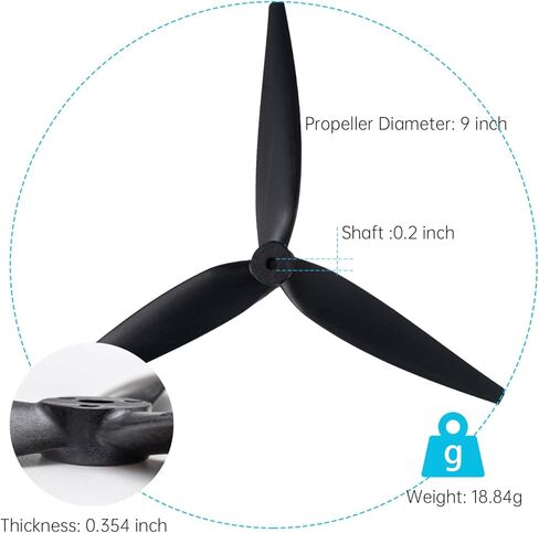 9050 RC Propellers 9x5x3, 9 Inch CW CCW Multi-Rotor for RC Aircraft, Nylon, Black, 2 PCS in Saudi Arabia