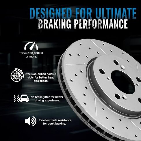 Front Drilled Slotted Brake Disc Rotors Fit for Chevy Silverado 1500, GMC Sierra 1500 1999-2006, Tahoe, Suburban 1500, Yukon 2000-2006, Express 1500/2500 2003-2008, Avalanche 1500, Savana, Escalade in Kuwait