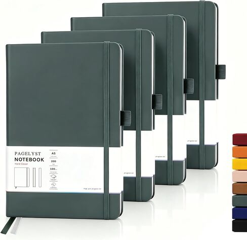 PAGELYST Lined Journal Notebook, 4 Pack Leather Journal for Women Men, 200 Numbered Pages, A5 Medium 5.7'' x 8.3'', 100 GSM Thick Paper for Journaling, Writing, Work & Office (Classic Color Set) in Saudi Arabia