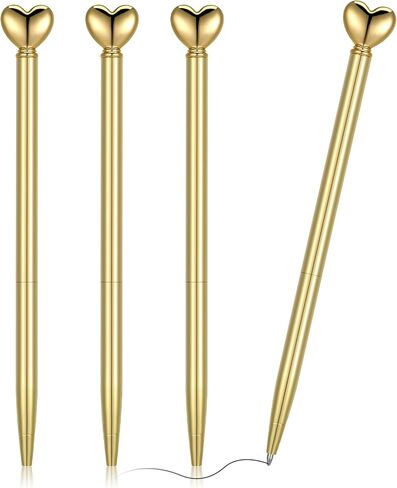YUXIANLB 4 Pieces Heart Shaped Pens, Retractable Metal Decorative Ballpoint Pens, 1.0 mm Black Ink, Cute Pens Gifts for Women School Office Wedding Bridal Shower Baby Shower (Gold) in Kuwait