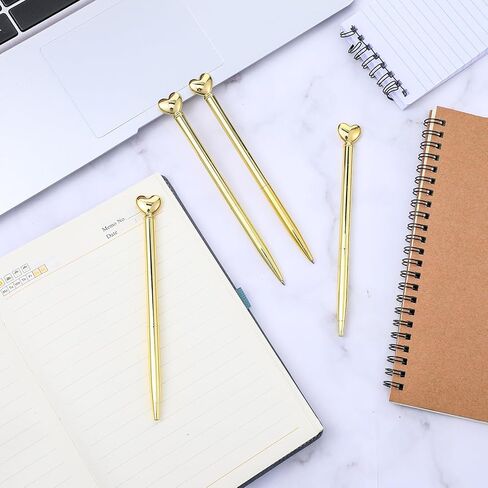 YUXIANLB 4 Pieces Heart Shaped Pens, Retractable Metal Decorative Ballpoint Pens, 1.0 mm Black Ink, Cute Pens Gifts for Women School Office Wedding Bridal Shower Baby Shower (Gold) in Kuwait