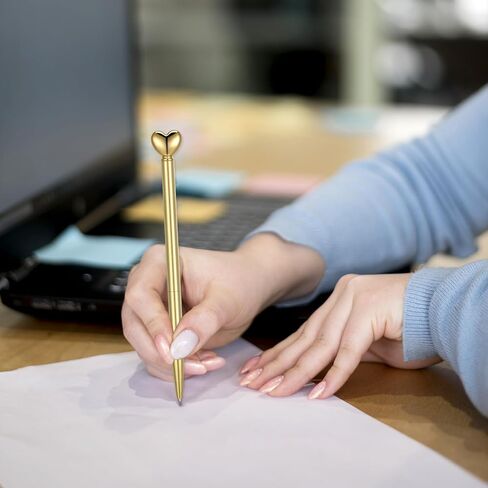 YUXIANLB 4 Pieces Heart Shaped Pens, Retractable Metal Decorative Ballpoint Pens, 1.0 mm Black Ink, Cute Pens Gifts for Women School Office Wedding Bridal Shower Baby Shower (Gold) in Kuwait