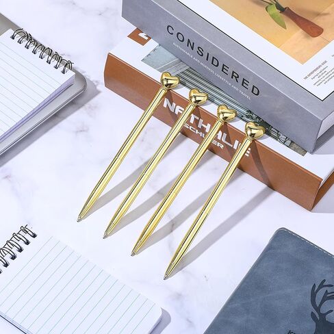 YUXIANLB 4 Pieces Heart Shaped Pens, Retractable Metal Decorative Ballpoint Pens, 1.0 mm Black Ink, Cute Pens Gifts for Women School Office Wedding Bridal Shower Baby Shower (Gold) in Kuwait