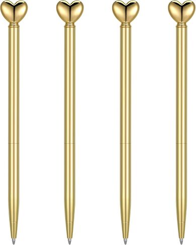 YUXIANLB 4 Pieces Heart Shaped Pens, Retractable Metal Decorative Ballpoint Pens, 1.0 mm Black Ink, Cute Pens Gifts for Women School Office Wedding Bridal Shower Baby Shower (Gold) in Kuwait