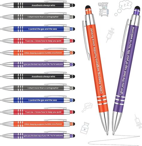 12 Pcs Bulk Crna Anesthesiologist Theme Pens Nurse Week National Anesthesia Tech Week Gifts Anesthesiology Gifts for Your Favorite Nurse Doctor Assistant Pacu Anesthetist Surgeon in Saudi Arabia