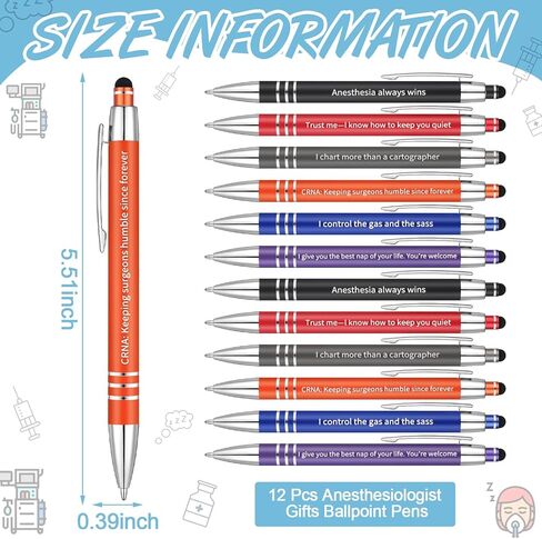 12 Pcs Bulk Crna Anesthesiologist Theme Pens Nurse Week National Anesthesia Tech Week Gifts Anesthesiology Gifts for Your Favorite Nurse Doctor Assistant Pacu Anesthetist Surgeon in Saudi Arabia